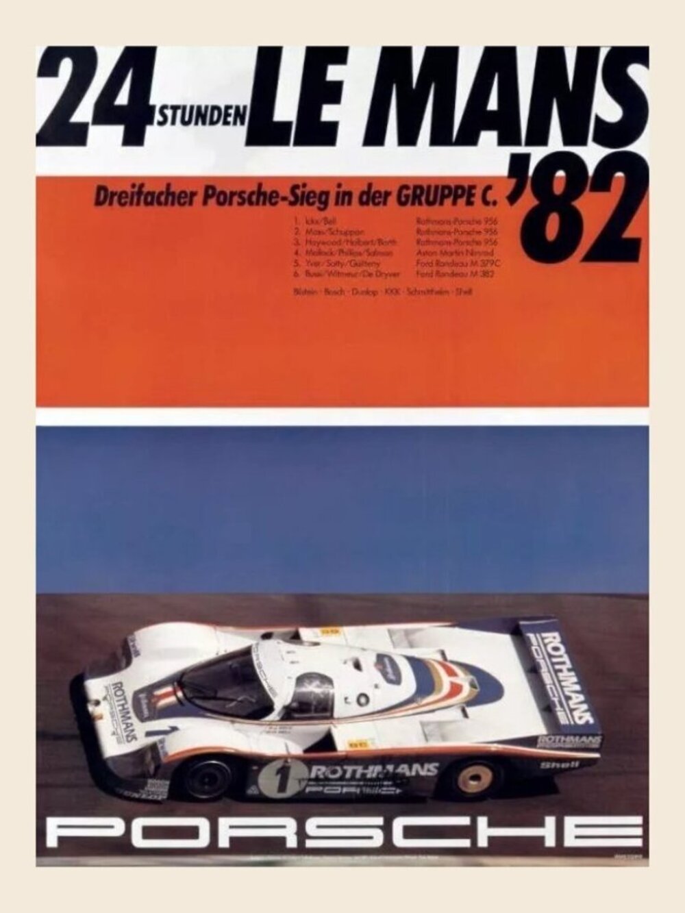 1982 LE MANS PORSCHE AUTO RACING POSTER_